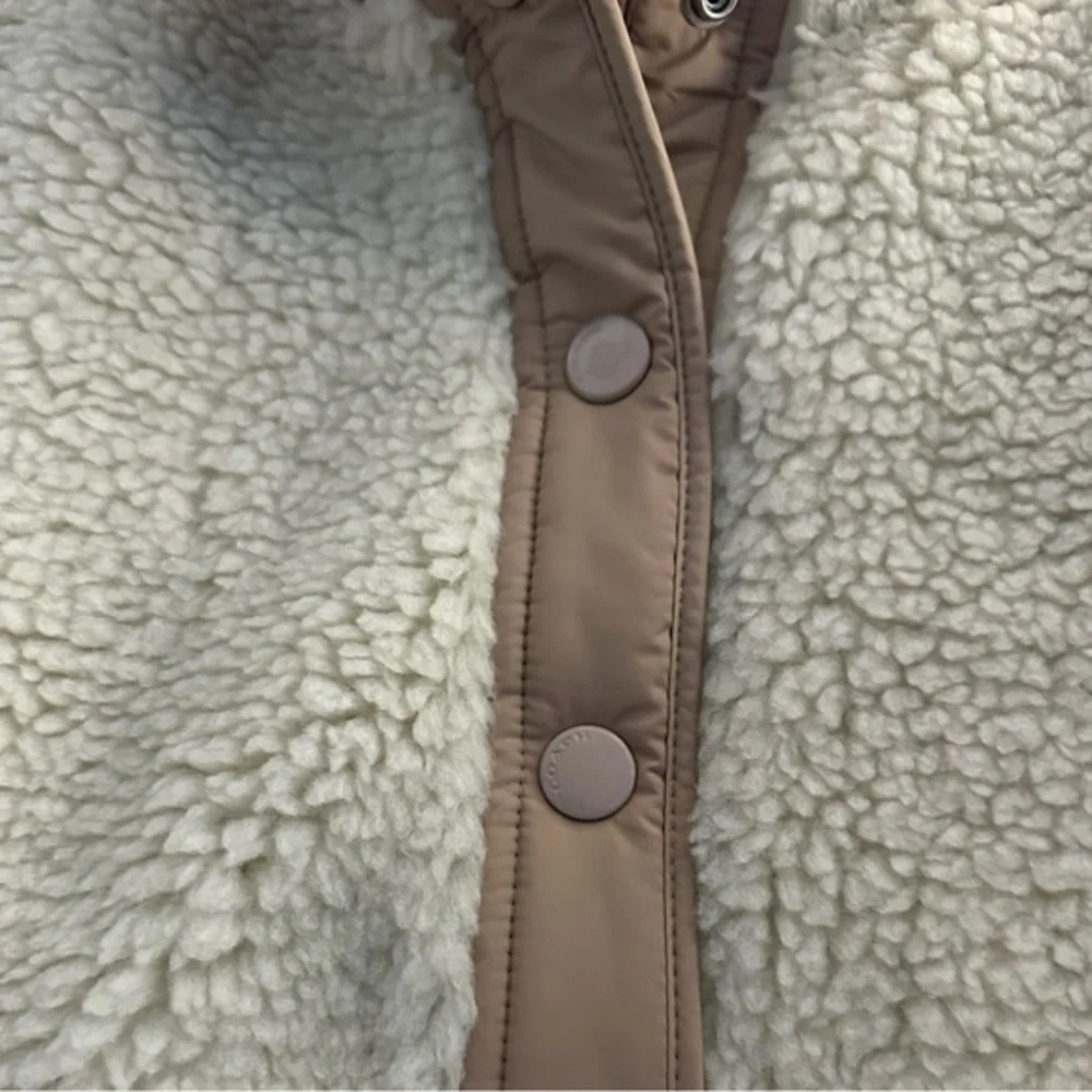 NWT COACH Sherpa Jacket Stand-Up Collar‎ Pull Over In Recycled Polyester Cream